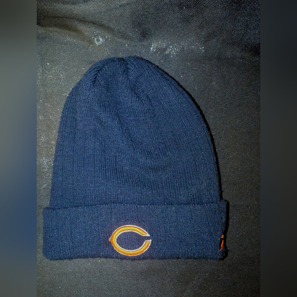 NFL Chicago Bears On Field Navy Blue Knit Beanie with Orange Logo Reebok